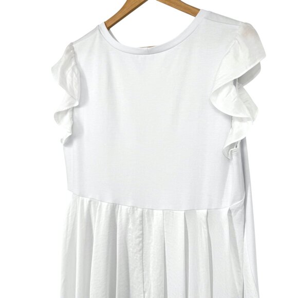 Cato Womens L White High-Low Ruffle Sleeve Top Flowy Blouse Stretch Round Neck - Picture 8 of 16
